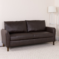 Flash Furniture BT-S8373-SF-BRN-GG Milton Park Upholstered Plush Pillow Back Sofa in Brown Leather 